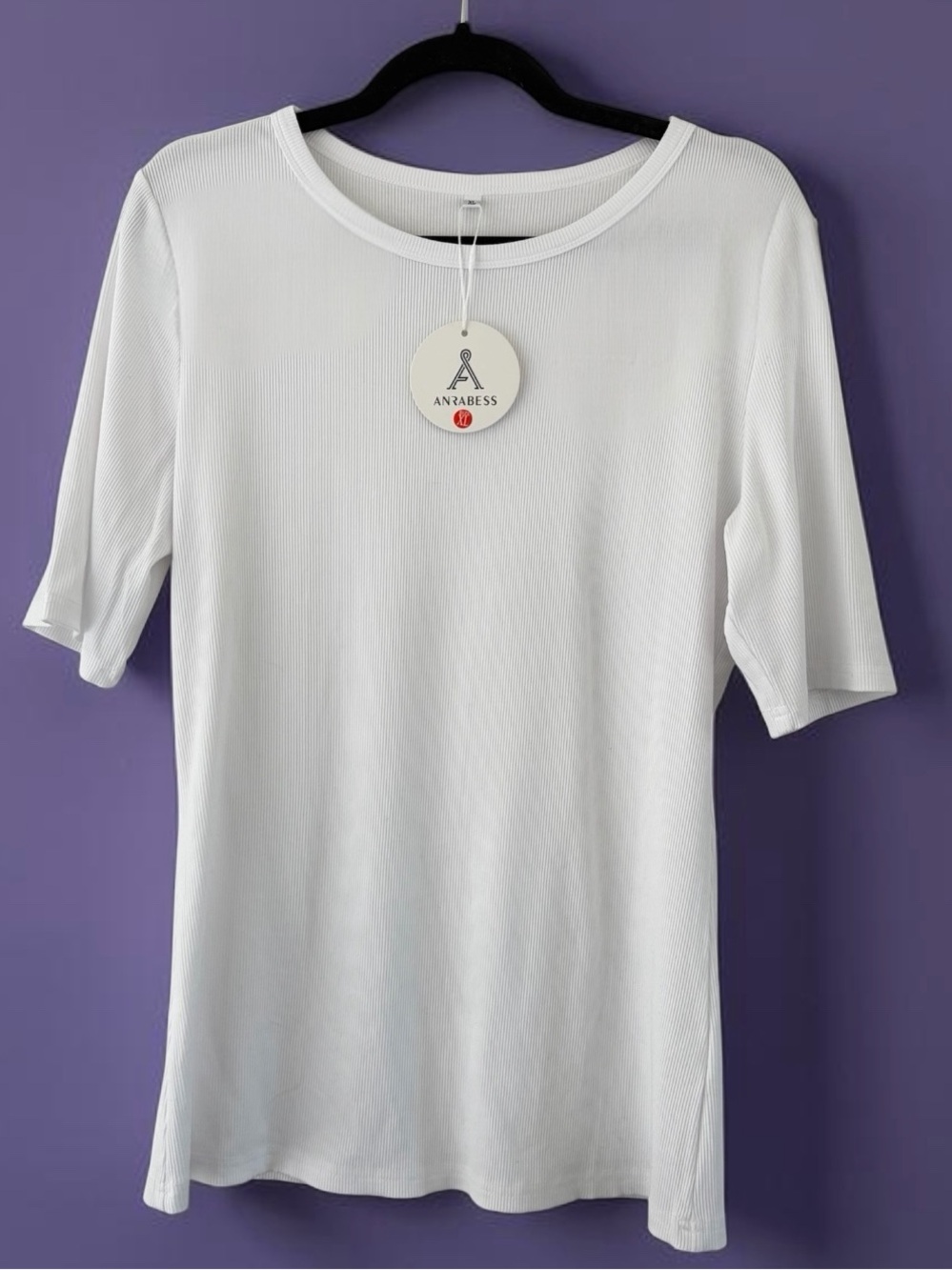 New Elbow Length Sleeve  White Ribbed Tee